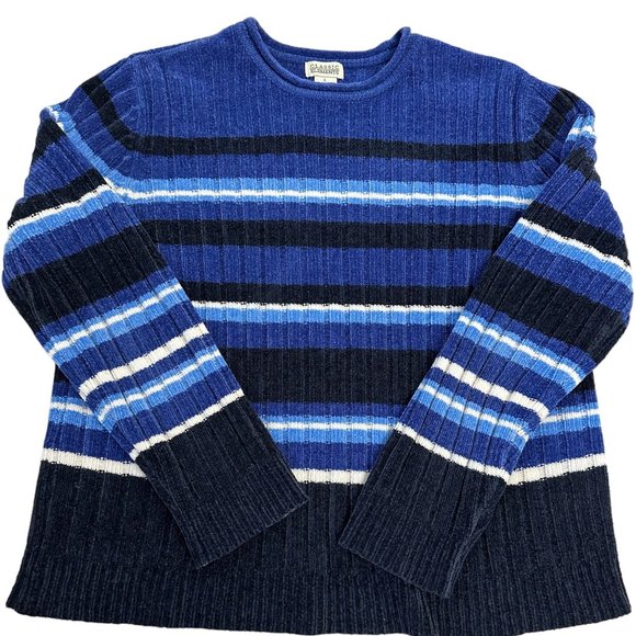 Classic Elements Women Blue Sweater Size L(14-16) Striped Long Sleeves Pre-owned - Picture 3 of 4